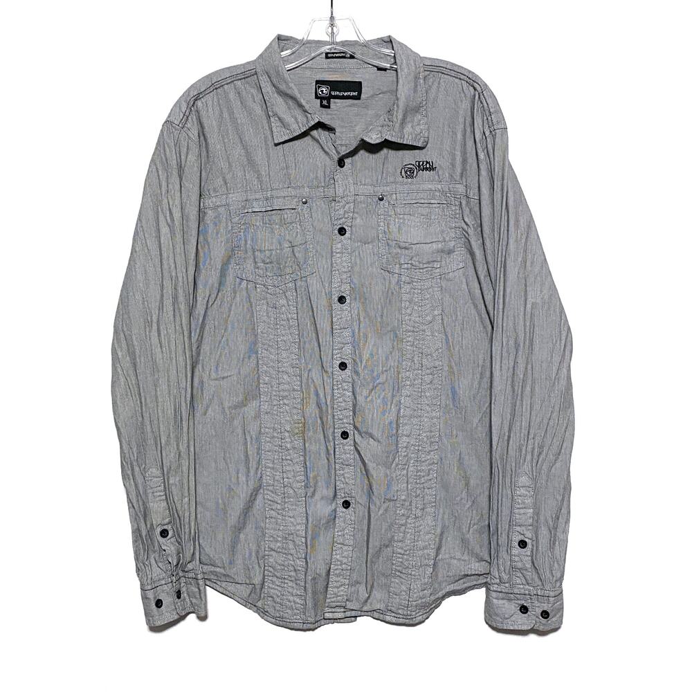Ocean Current Button Down Shirt Sewn Logo Black White Striped Pockets Mens XL